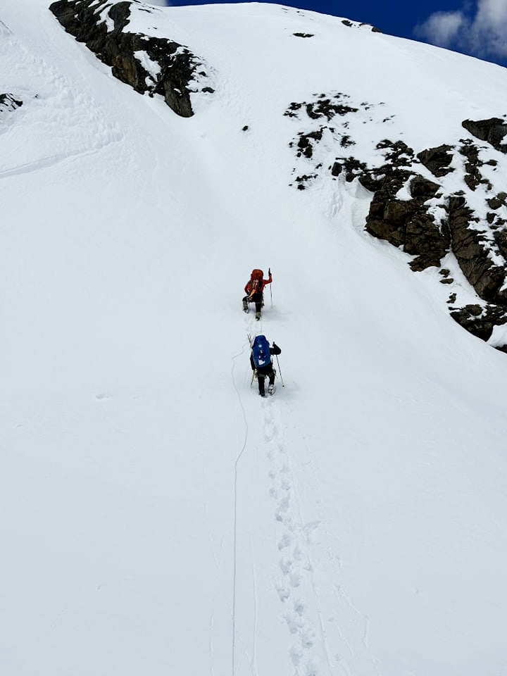 Two climbers progress in deep snow on Annapurna. Photo: Jonathan Lamy/Facebook